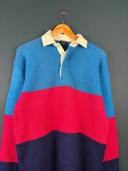 Vintage 90s GANT 100% Wool Colour Block Knit Rugby Top (M)