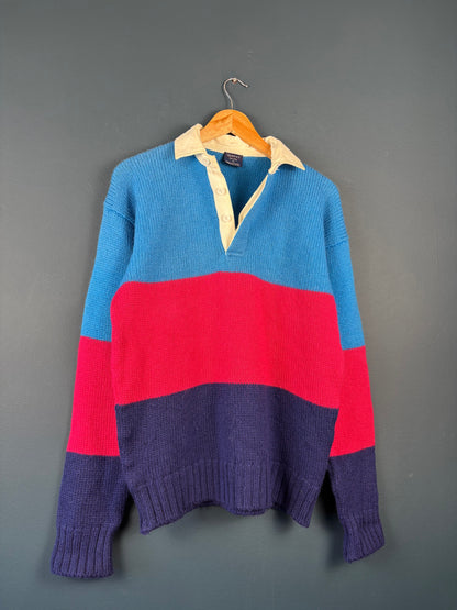 Vintage 90s GANT 100% Wool Colour Block Knit Rugby Top (M)