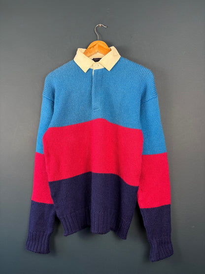 Vintage 90s GANT 100% Wool Colour Block Knit Rugby Top (M)