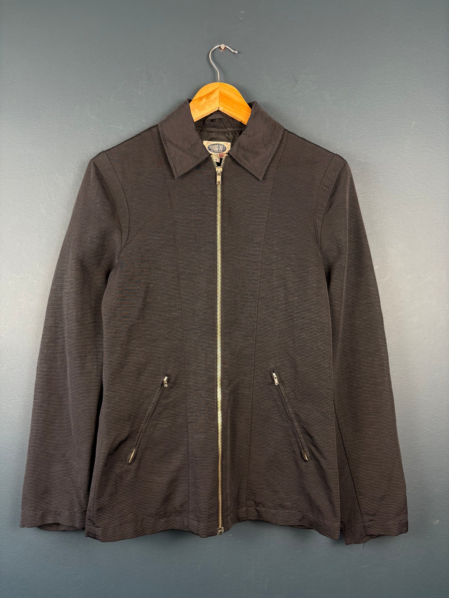 Vintage 1980s Rifle Shaped Ribbed Zip-up Collar Jacket (wmns M)