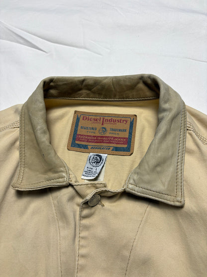Vintage Diesel Industry Beige Leather + Canvas Trucker Jacket (L)
