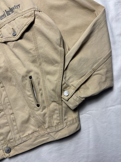 Vintage Diesel Industry Beige Leather + Canvas Trucker Jacket (L)