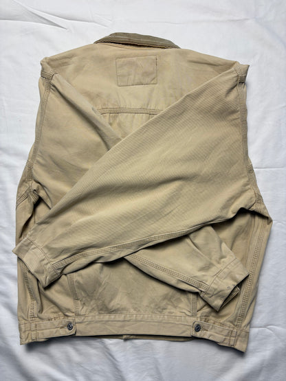 Vintage Diesel Industry Beige Leather + Canvas Trucker Jacket (L)
