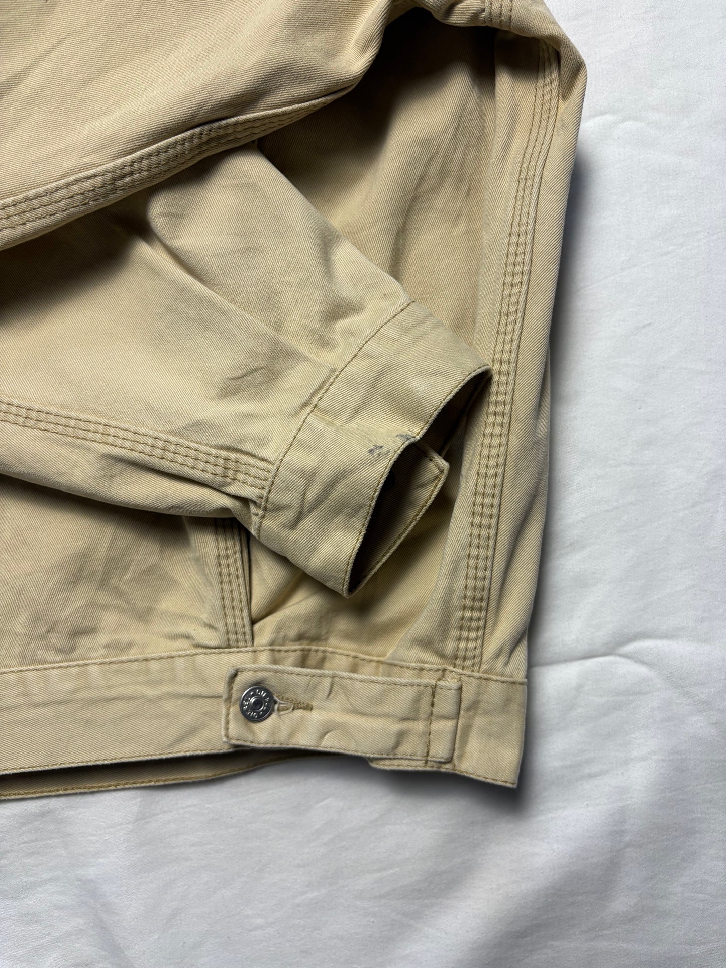 Vintage Diesel Industry Beige Leather + Canvas Trucker Jacket (L)