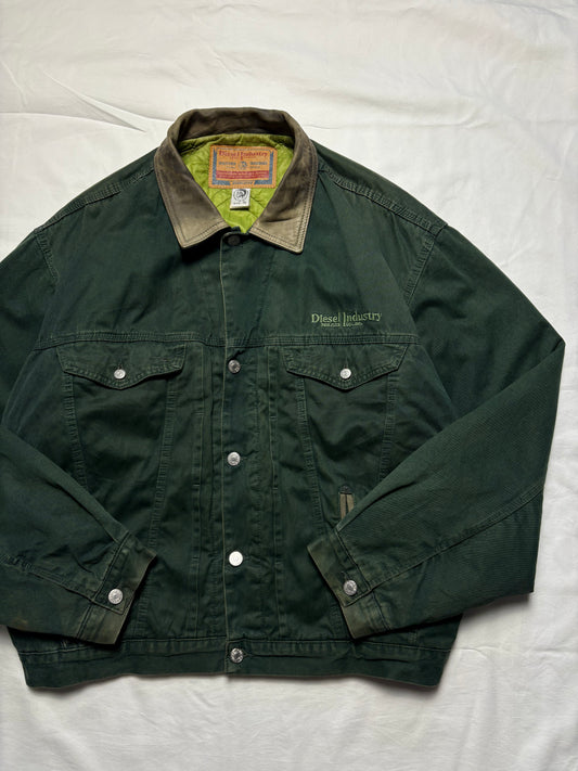 Vintage Diesel Industry Dark Green Quilted Trucker Jacket (XL)