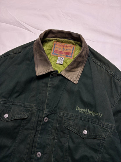 Vintage Diesel Industry Dark Green Quilted Trucker Jacket (XL)