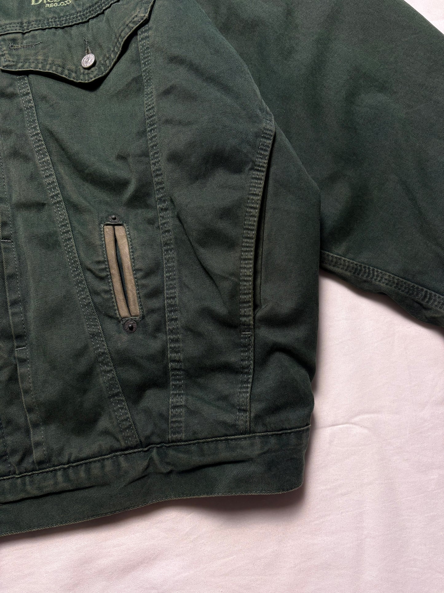 Vintage Diesel Industry Dark Green Quilted Trucker Jacket (XL)