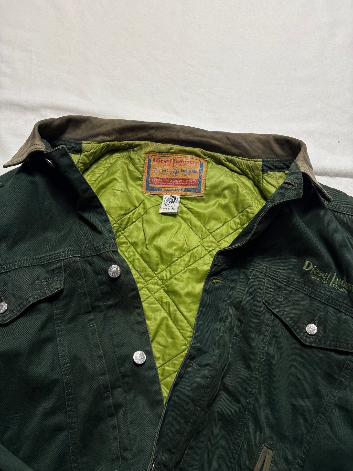 Vintage Diesel Industry Dark Green Quilted Trucker Jacket (XL)