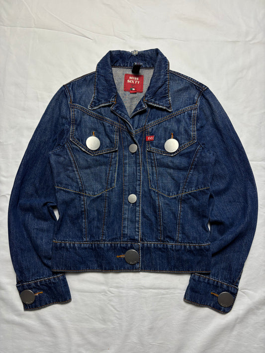 Miss Sixty 2000s Dark Wash Metalic Denim Jacket (women's M)