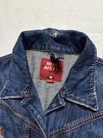 Miss Sixty 2000s Dark Wash Metalic Denim Jacket (women's M)