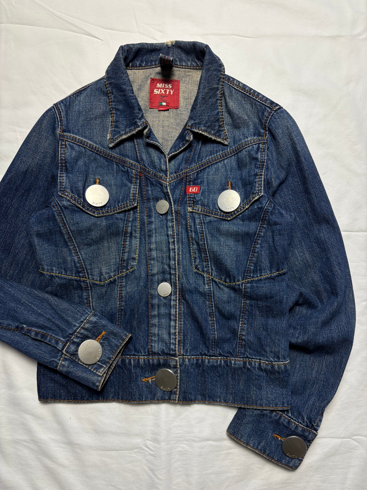 Miss Sixty 2000s Dark Wash Metalic Denim Jacket (women's M)