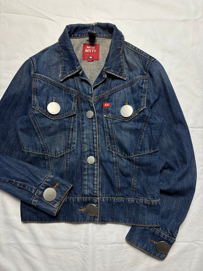 Miss Sixty 2000s Dark Wash Metalic Denim Jacket (women's M)