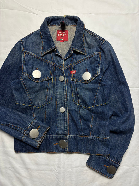 Miss Sixty 2000s Dark Wash Metalic Denim Jacket (women's M)