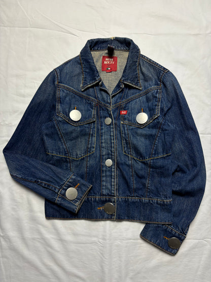 Miss Sixty 2000s Dark Wash Metalic Denim Jacket (women's M)