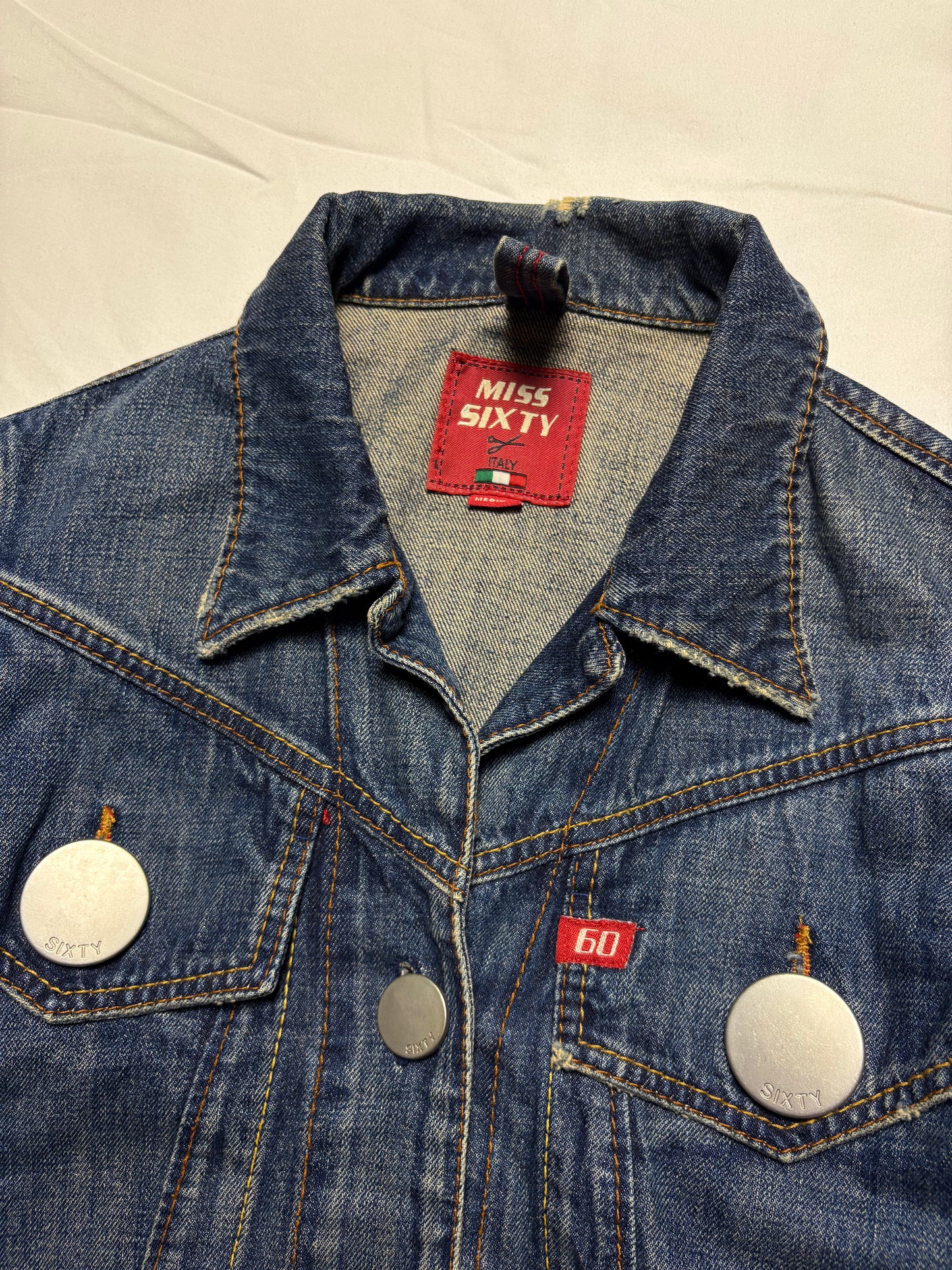 Miss Sixty 2000s Dark Wash Metalic Denim Jacket (women's M)