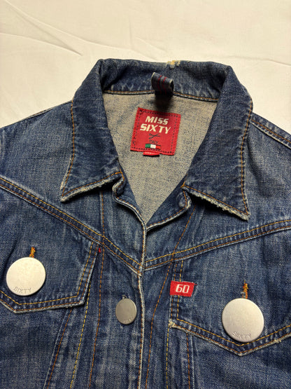 Miss Sixty 2000s Dark Wash Metalic Denim Jacket (women's M)