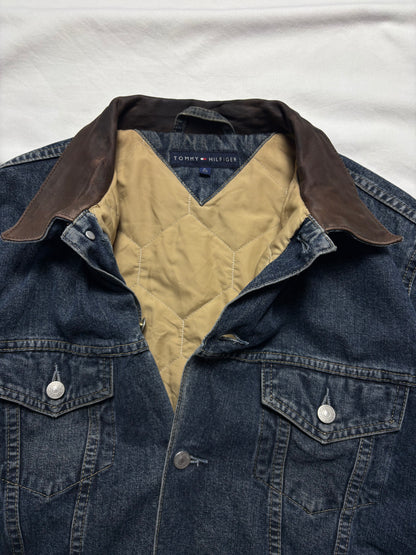 Vintage Tommy Hilfiger Dark Denim Leather Collar Jacket (L)9