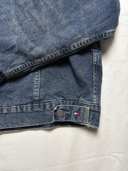 Vintage Tommy Hilfiger Dark Denim Leather Collar Jacket (L)9