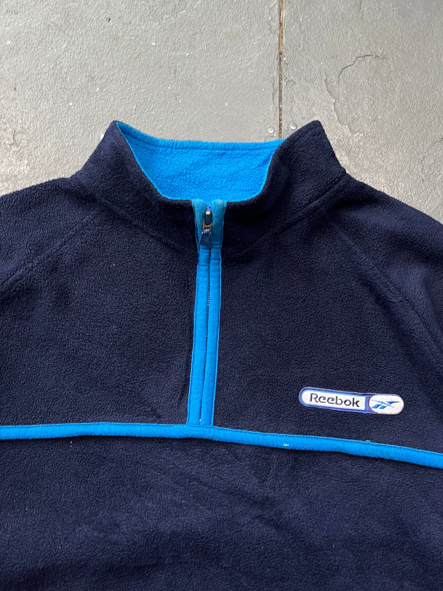 90s Reebok Navy / Baby Blue Quarter Zip Fleece  [Ladies M]