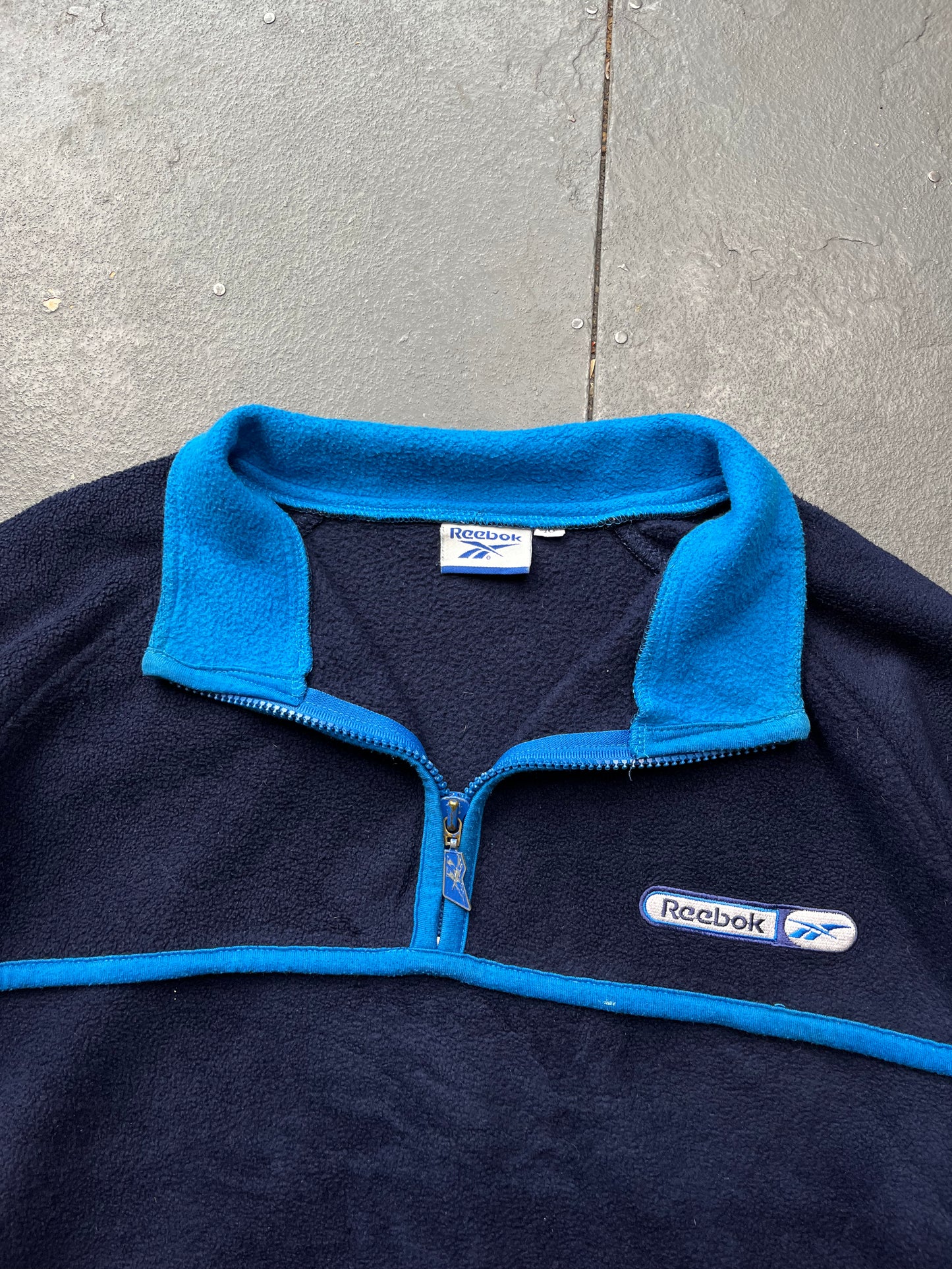 90s Reebok Navy / Baby Blue Quarter Zip Fleece  [Ladies M]