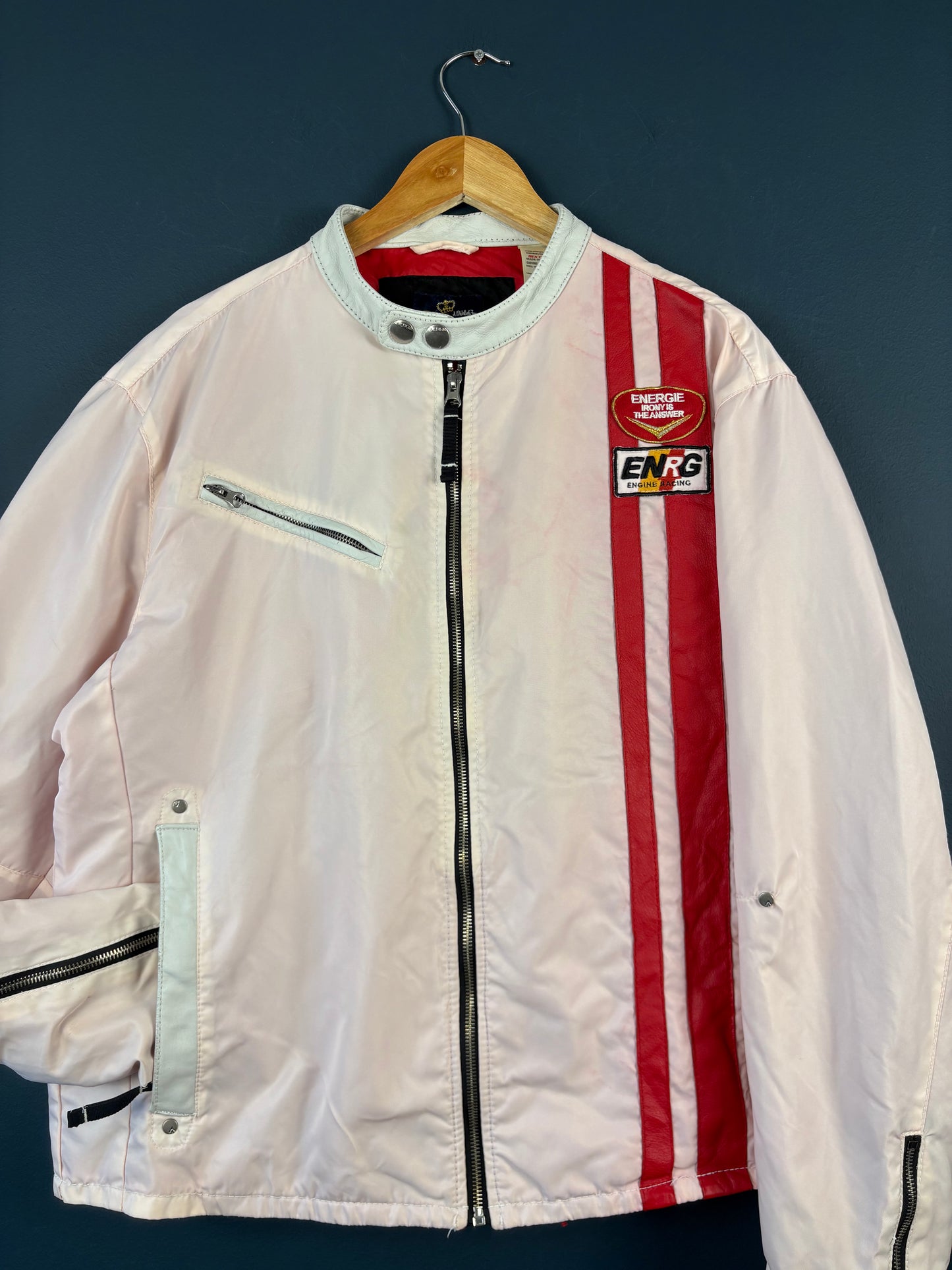 Vintage 90s Energie Pale Pink Racing Jacket (M)