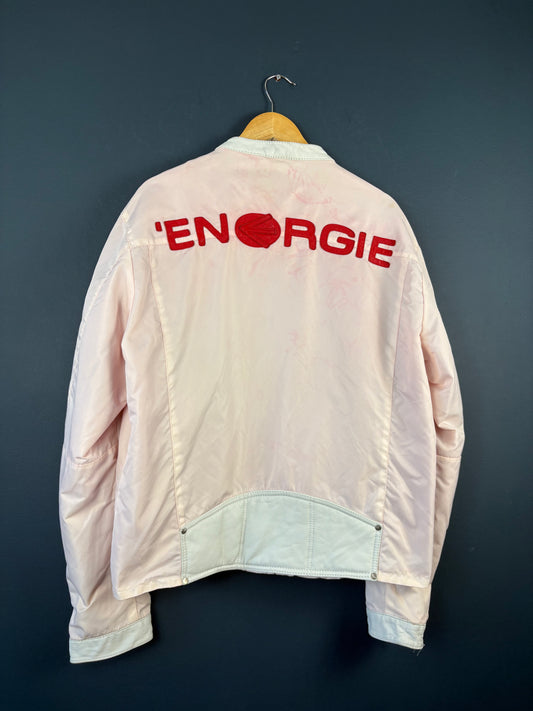 Vintage 90s Energie Pale Pink Racing Jacket (M)