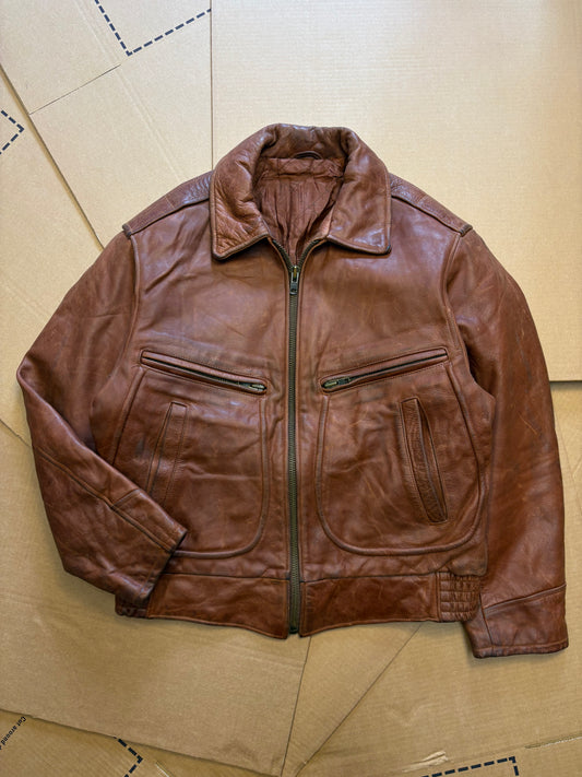 Vintage Italian Light Brown Leather Jacket (L)