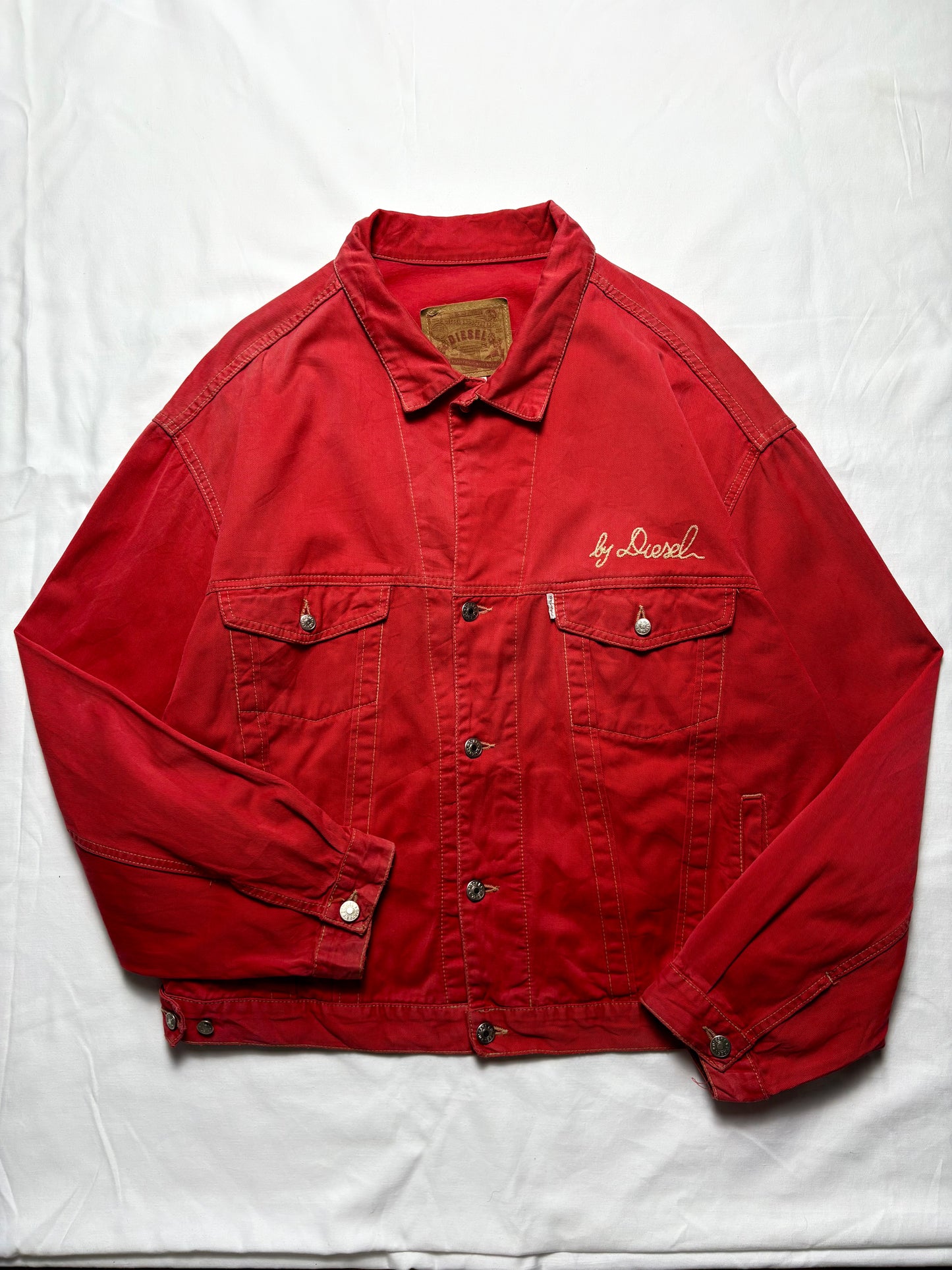 Vintage Diesel Industry Red Canvas Trucker Jacket (L)