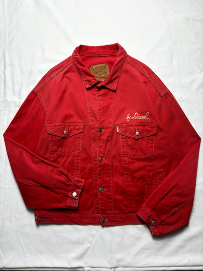 Vintage Diesel Industry Red Canvas Trucker Jacket (L)