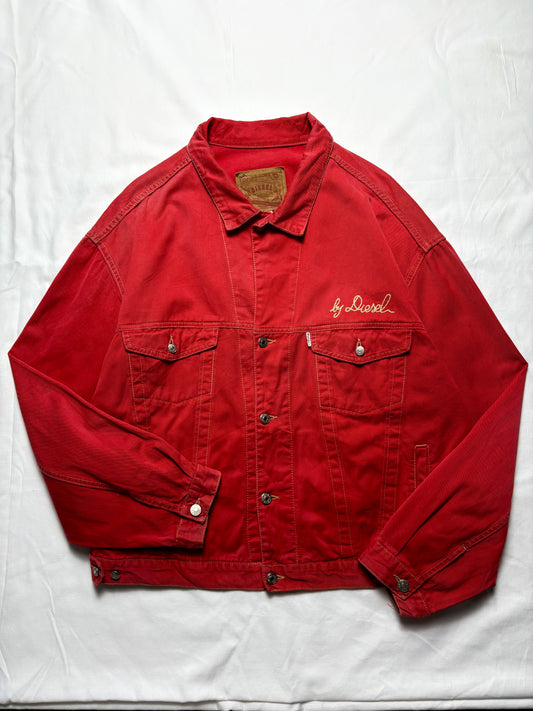 Vintage Diesel Industry Red Canvas Trucker Jacket (L)