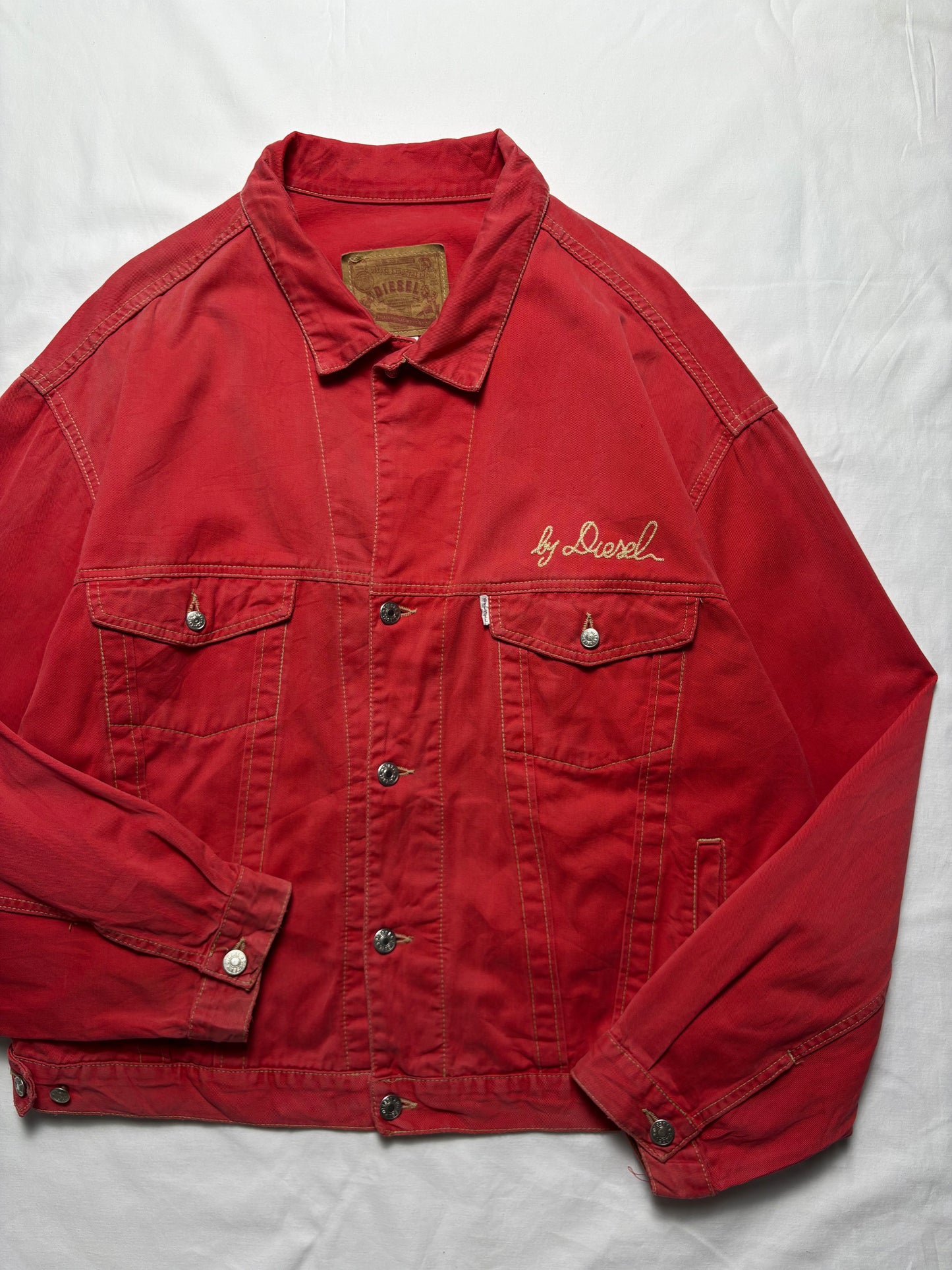 Vintage Diesel Industry Red Canvas Trucker Jacket (L)