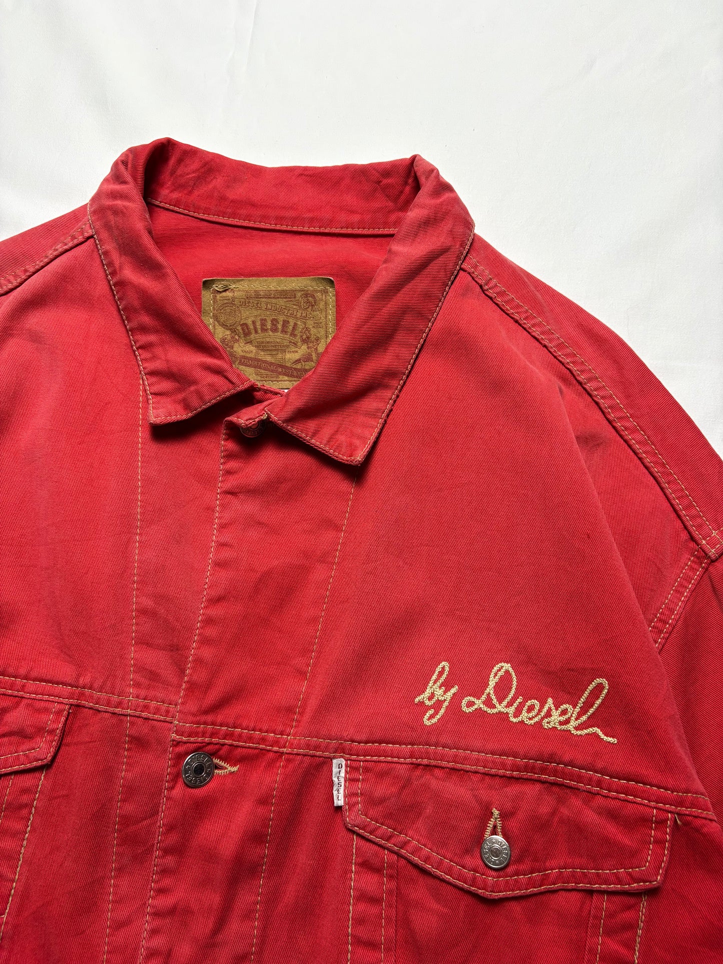 Vintage Diesel Industry Red Canvas Trucker Jacket (L)