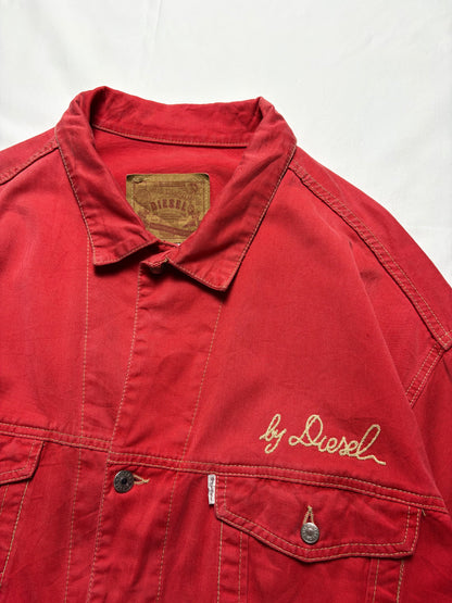 Vintage Diesel Industry Red Canvas Trucker Jacket (L)