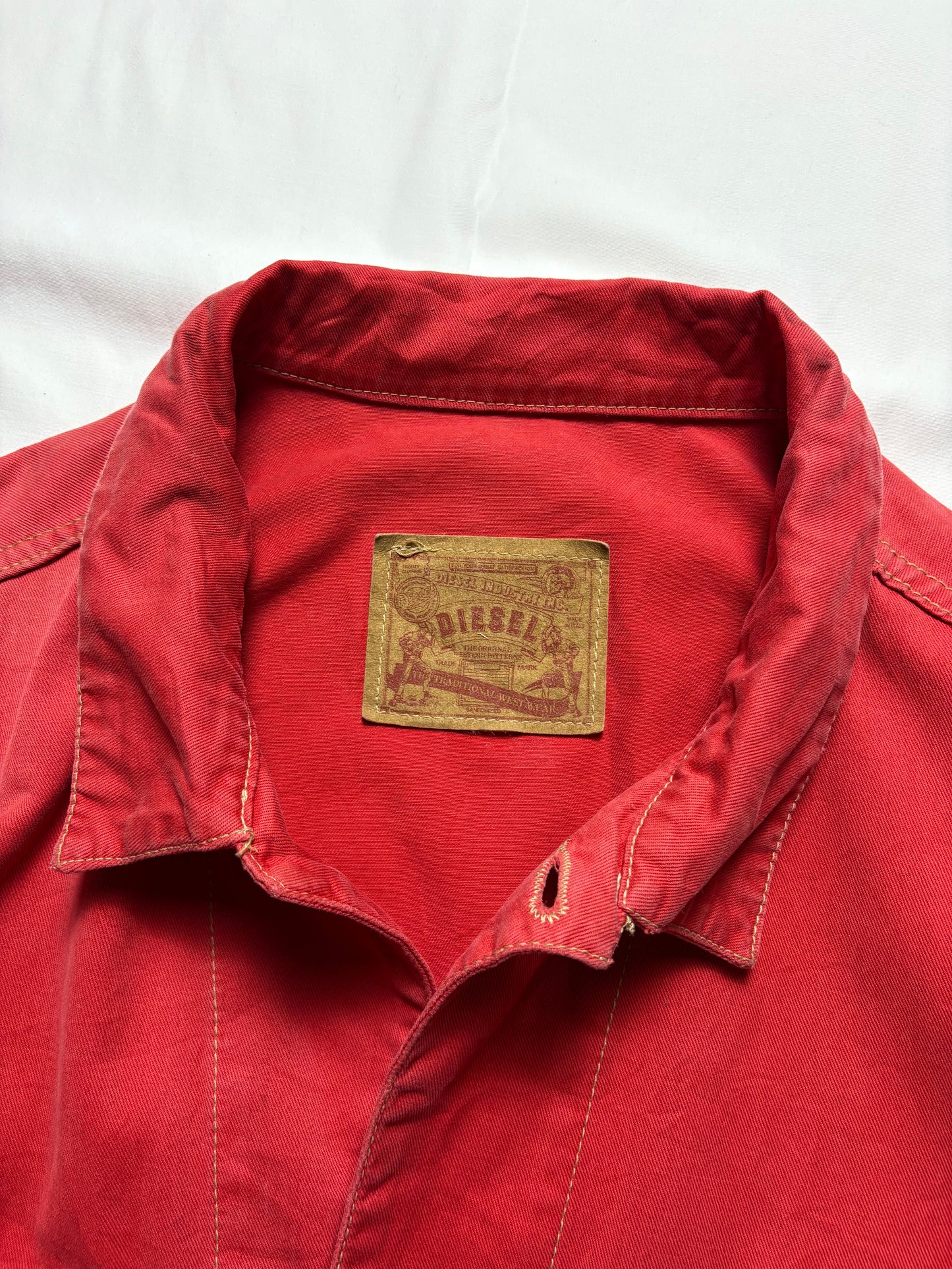 Vintage Diesel Industry Red Canvas Trucker Jacket (L)