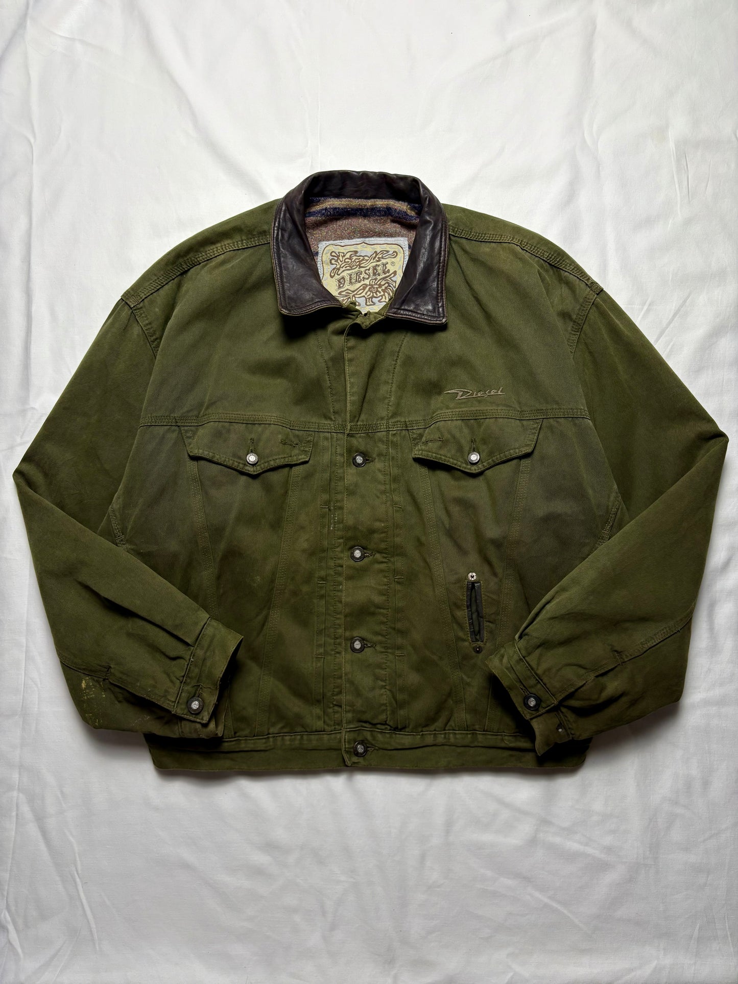 Vintage Diesel Industry Blanket Lined Khaki Jacket (XL)