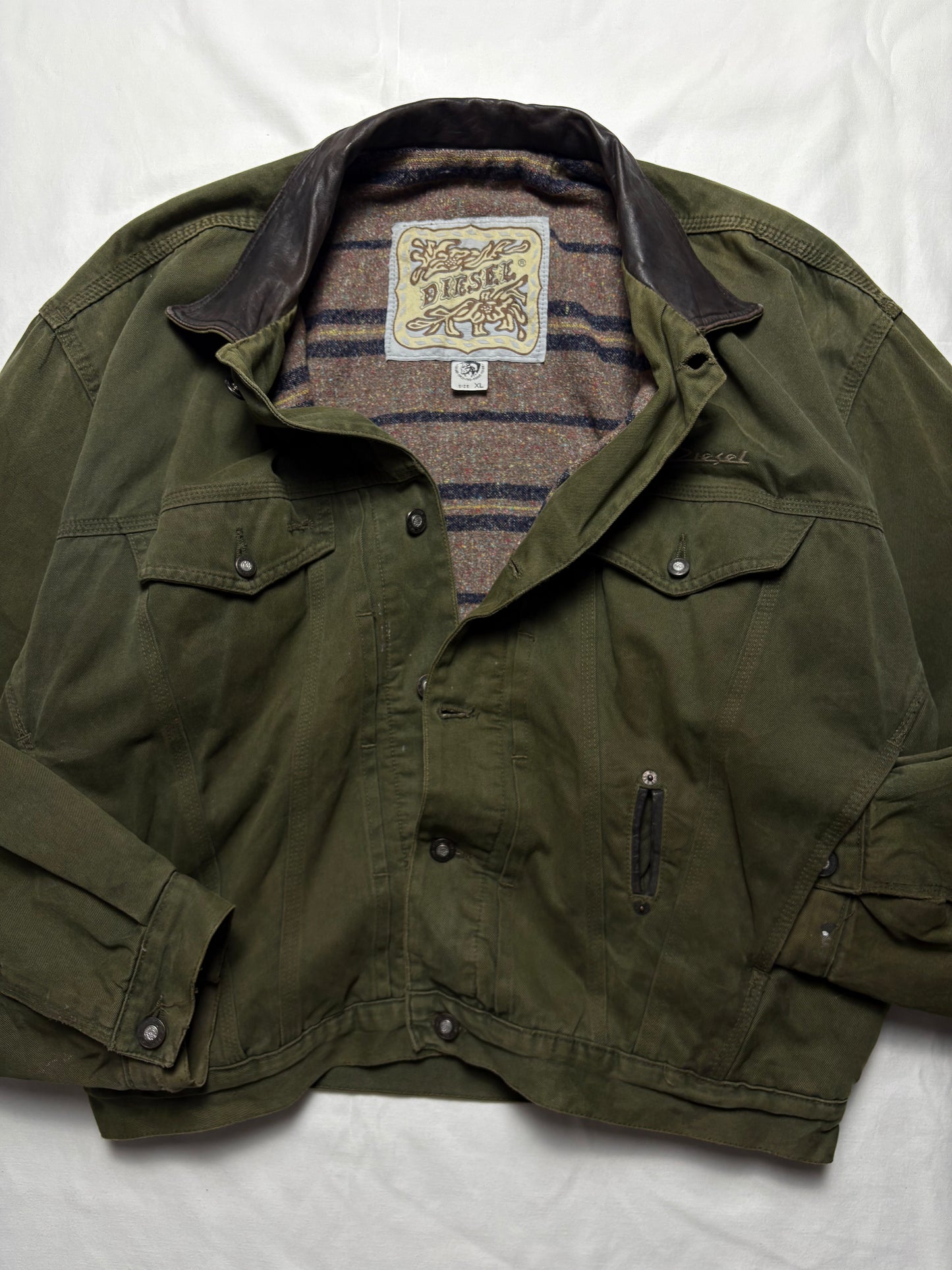 Vintage Diesel Industry Blanket Lined Khaki Jacket (XL)