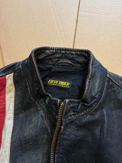 Vintage Italian Black Racing Stripe Leather Jacket (M)