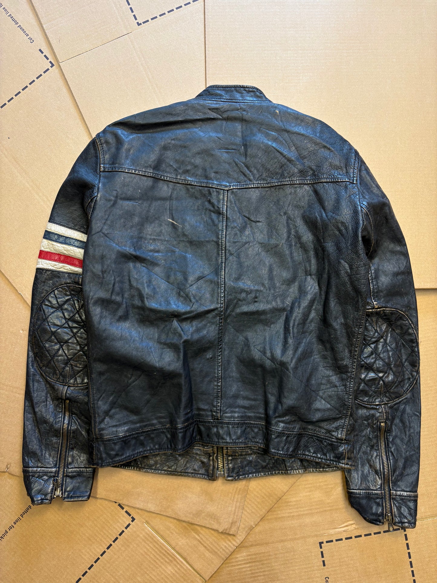 Vintage Italian Black Racing Stripe Leather Jacket (M)