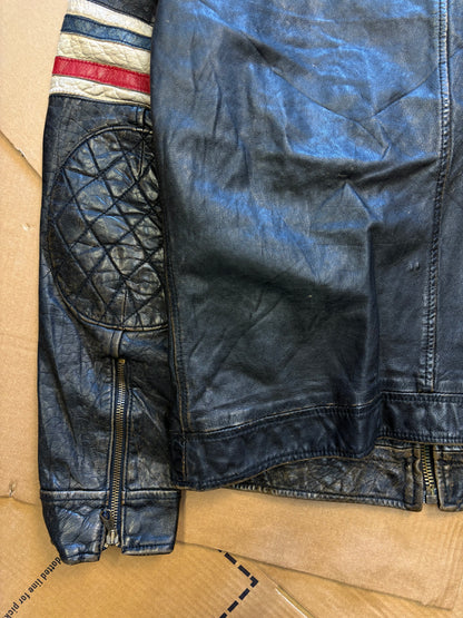 Vintage Italian Black Racing Stripe Leather Jacket (M)
