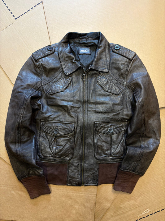 Vintage Italian Multi-pocket Brown Leather Jacket (S)