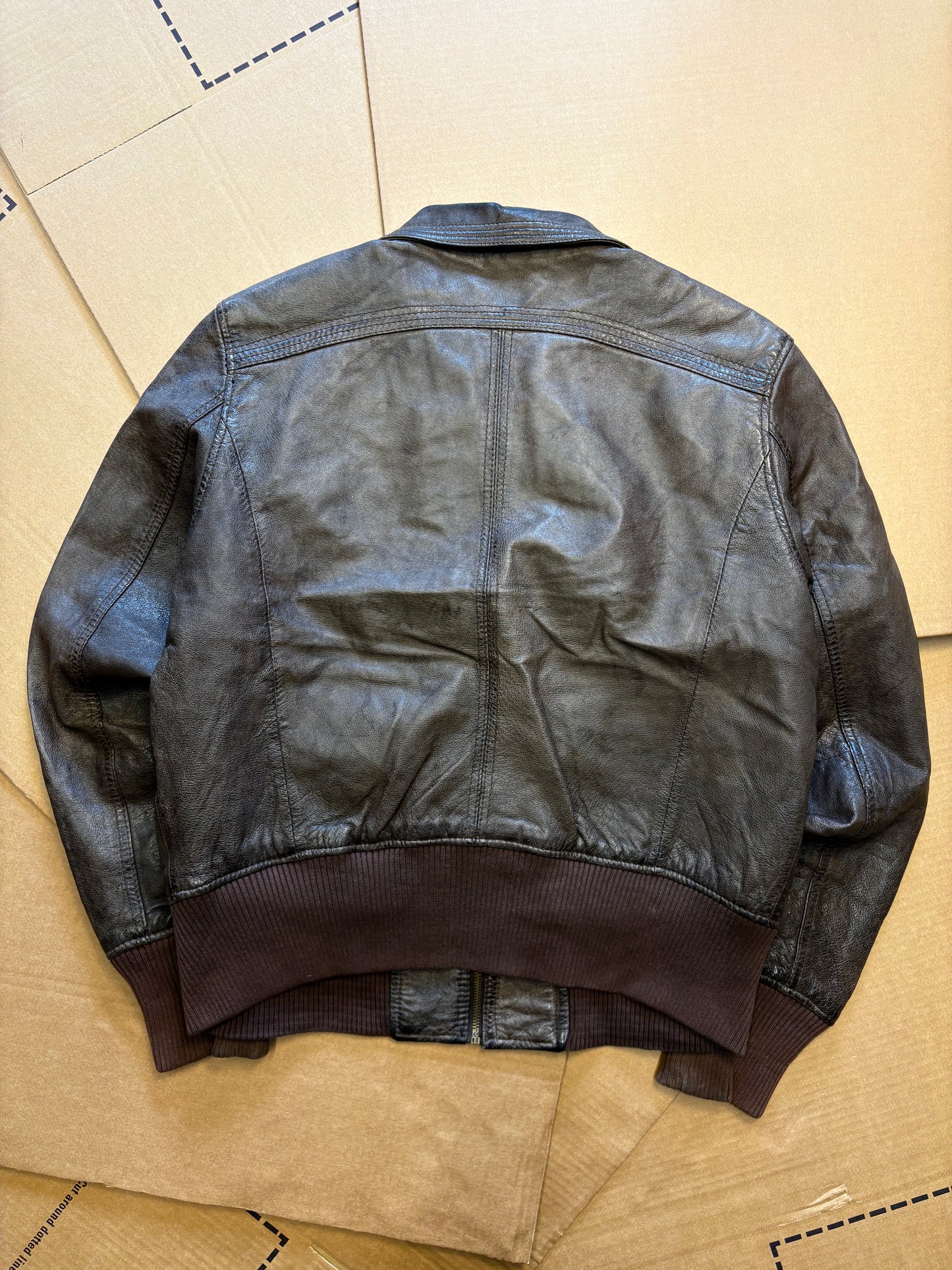 Vintage Italian Multi-pocket Brown Leather Jacket (S)