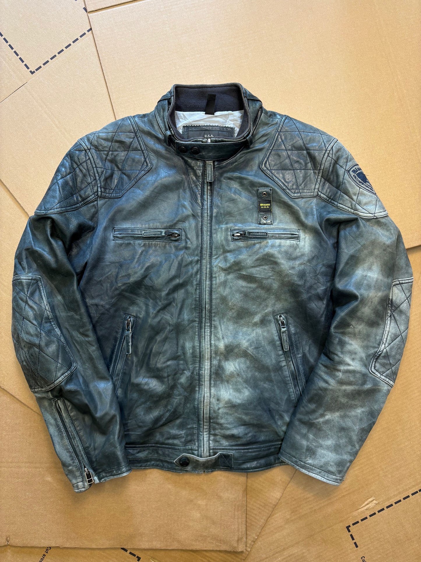 Vintage Blauer Petrol Green Leather Jacket (women's L)