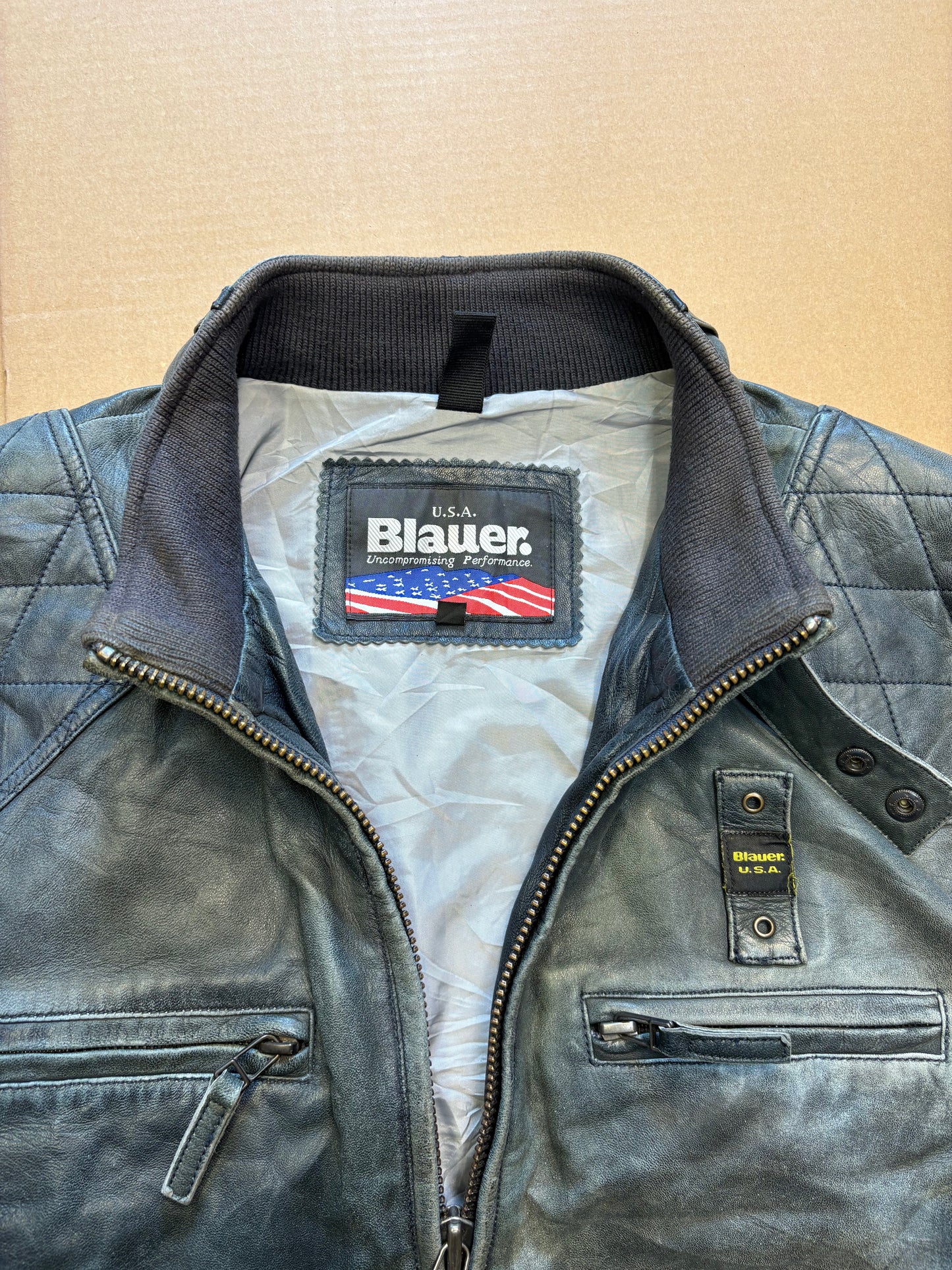 Vintage Blauer Petrol Green Leather Jacket (women's L)