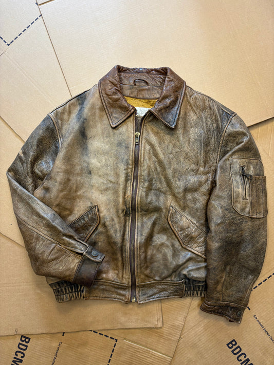 Vintage Italian Brown Wash Leather Jacket (XL)