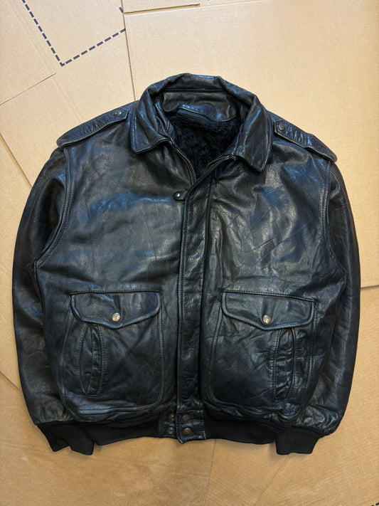 Vintage A-2 Flight Fur Lined Black Leather Jacket (L)