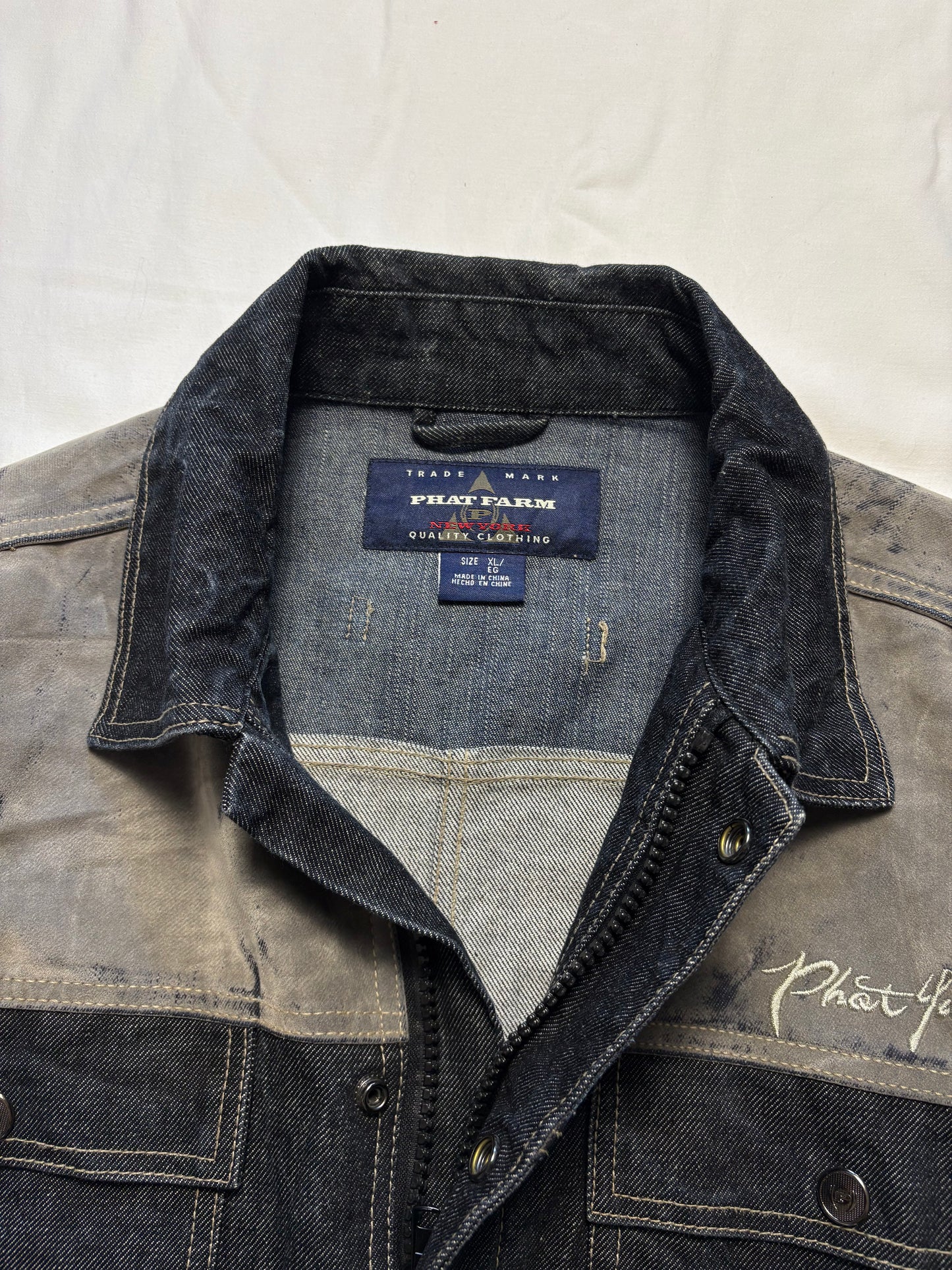 Vintage Phat Farm Suede + Dark Denim Trucker Jacket (XL)