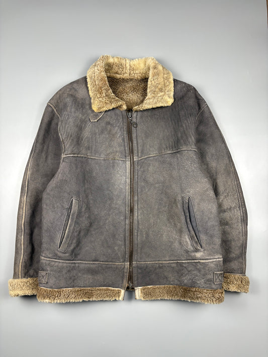 Vintage 1980s Shearling Leather Flight Jacket (L)