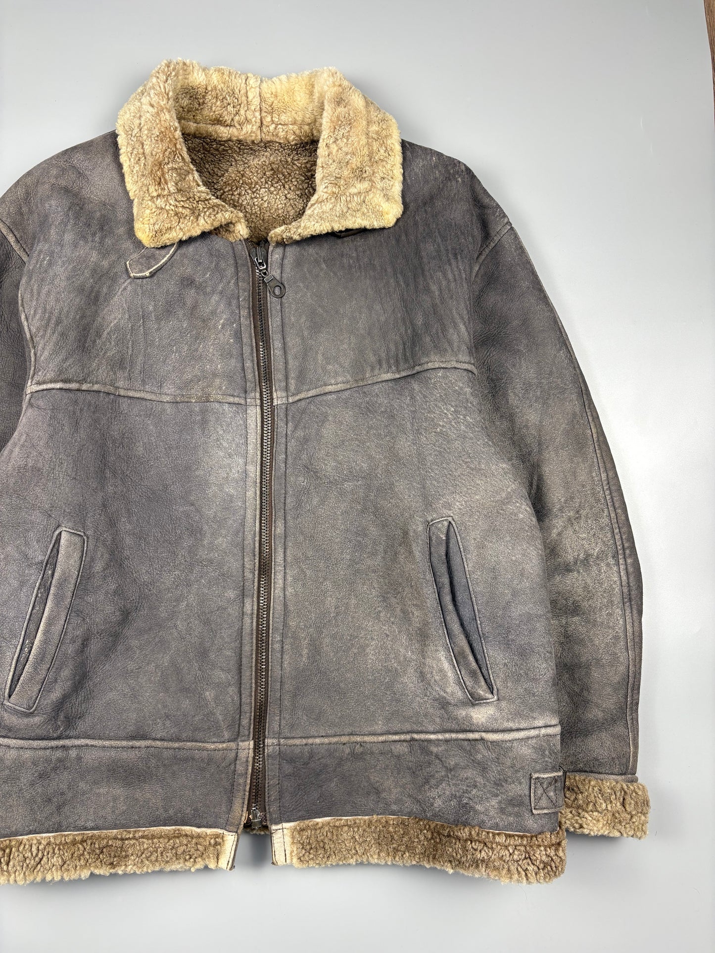Vintage 1980s Shearling Leather Flight Jacket (L)