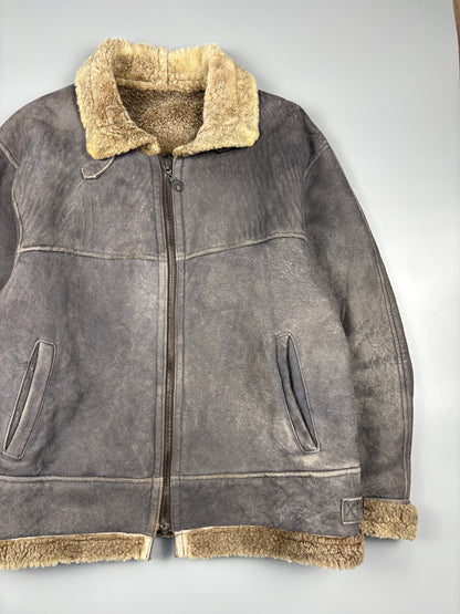 Vintage 1980s Shearling Leather Flight Jacket (L)