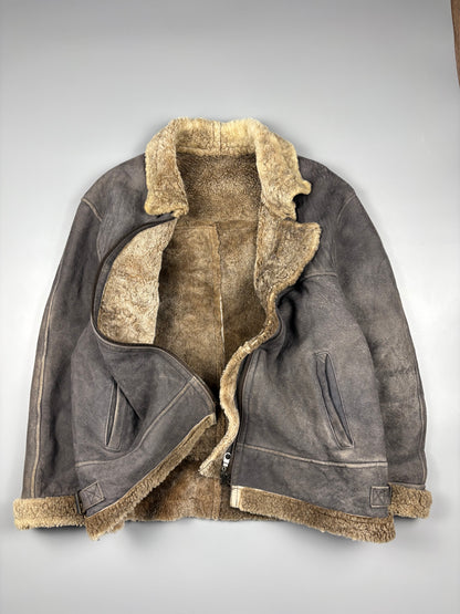 Vintage 1980s Shearling Leather Flight Jacket (L)